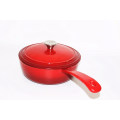 Long handle Cast Iron Enamel Sauce Pan Pot with lid